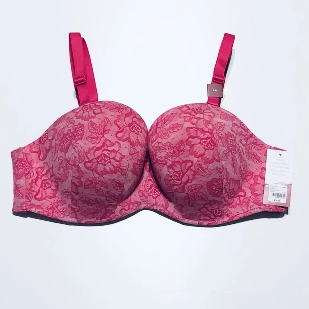 Cacique 38C Pink Floral Strapless Multiway Bra Lingerie Underwired